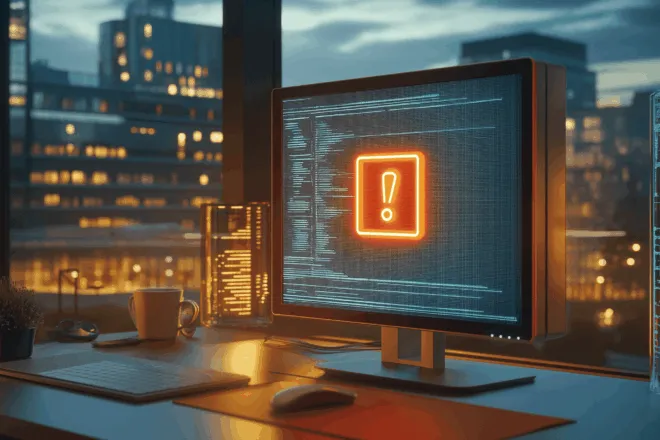 gehackt: computerscherm met een waarschuwingsteken in beeld
